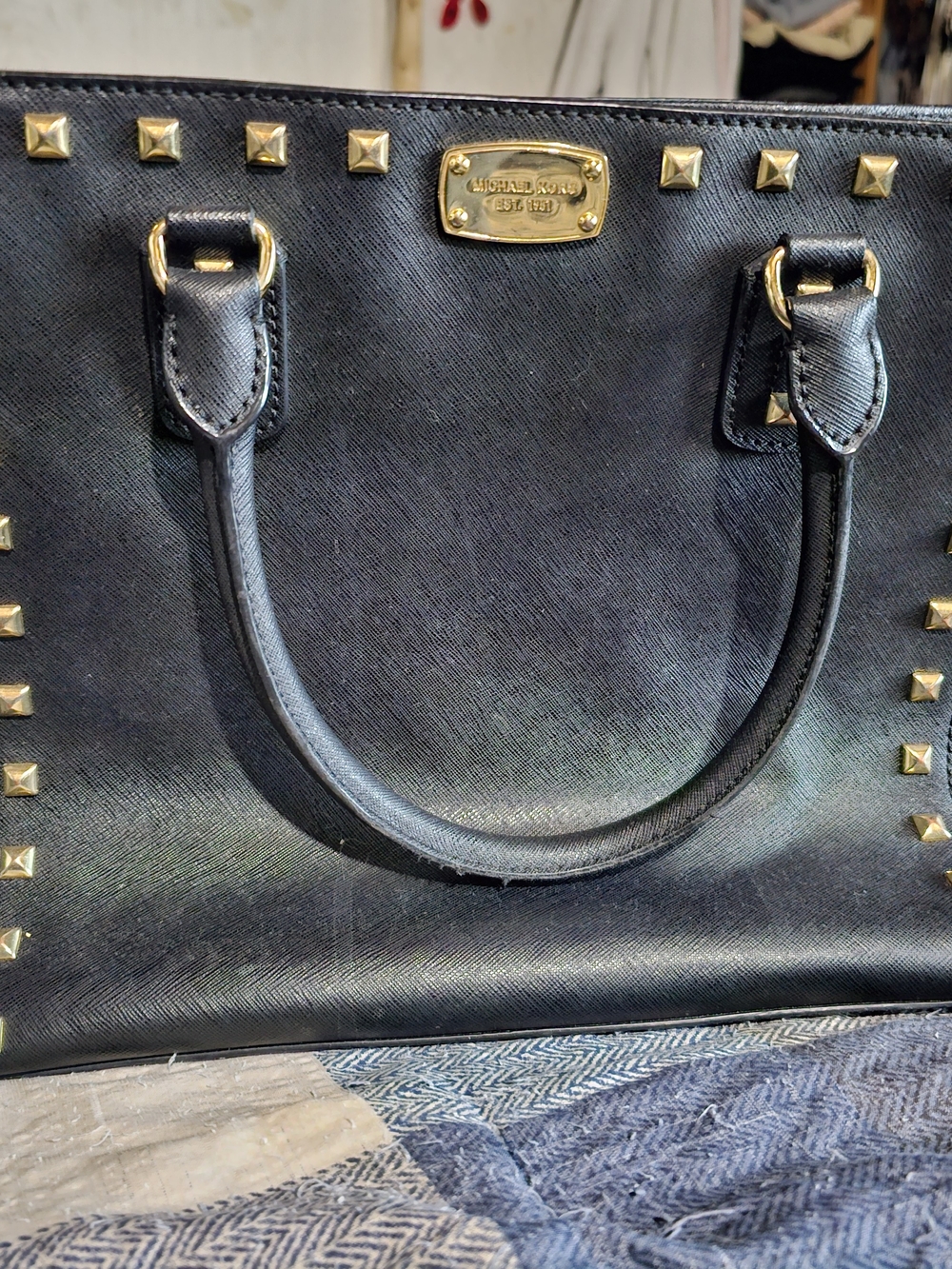Michael Kors Black Studded Saffiano Leather Tote